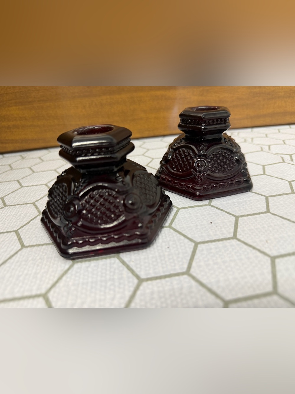 2 Avon Ruby Red Cape Cop Candle/Taper Holders